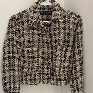 Zara Women's Black and Tan Tweed Jacket
